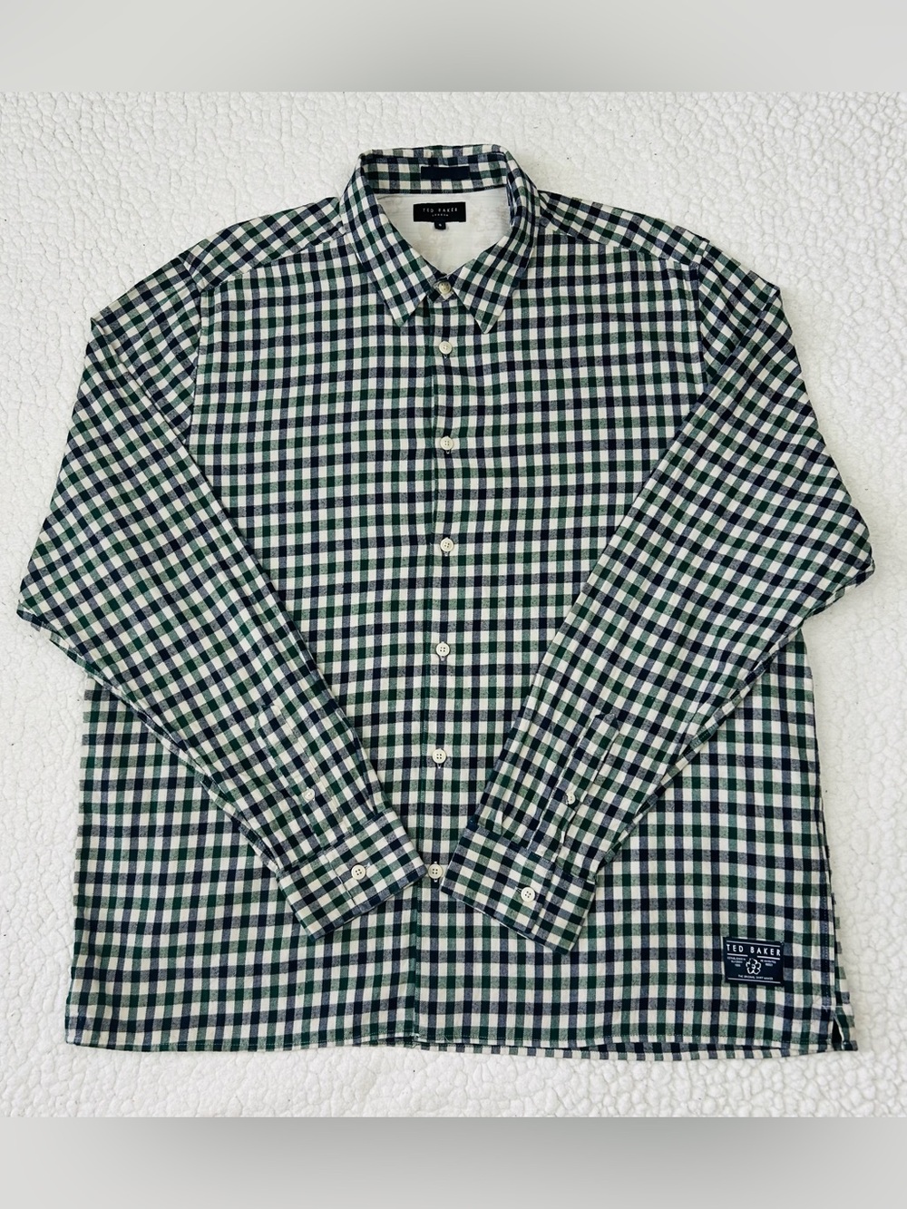 Ted Baker London Casual Shirt Men's 6/XL Blue Green Plaid Button Front Flannel